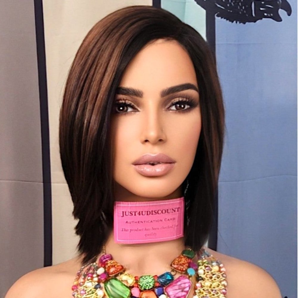 COPY - Sexy layered cut asymmetric brown black bob wig ombre bob  lace part wig